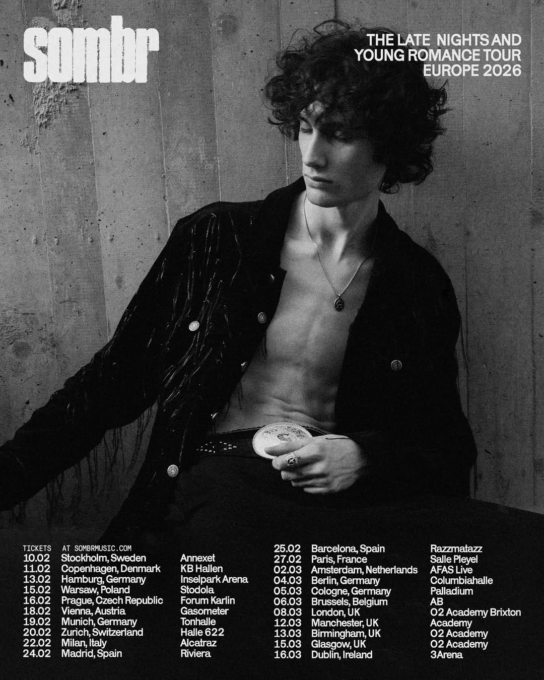 Sombr Late Nights and Young Romance Tour Poster 2026